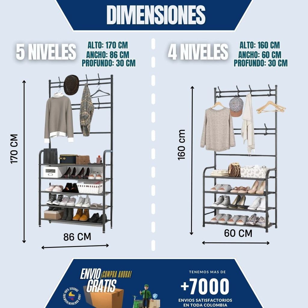 ORGANIZADOR DE ZAPATOS 4 NIVELES Y PERCHERO
