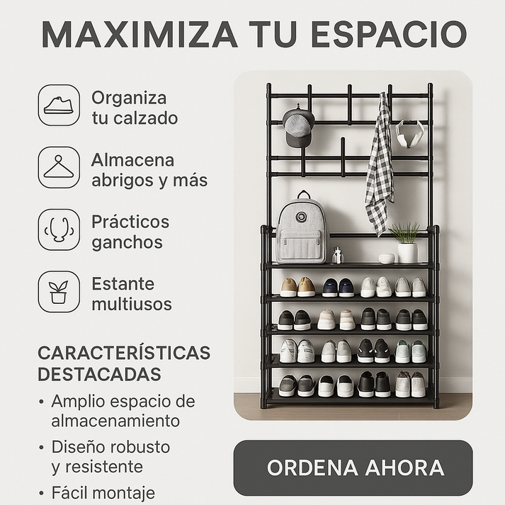 ORGANIZADOR DE ZAPATOS 4 NIVELES Y PERCHERO