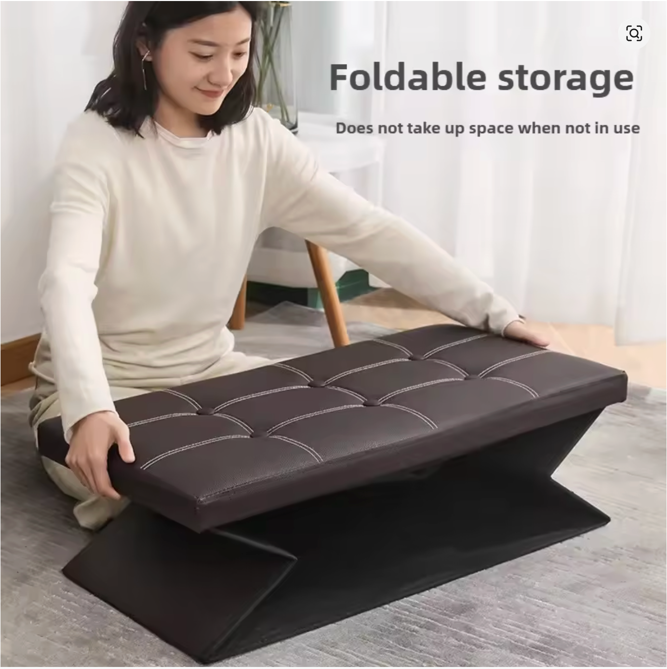 BANCO TABURETE 3 EN 1: asiento, baúl y mesa… en segundos.