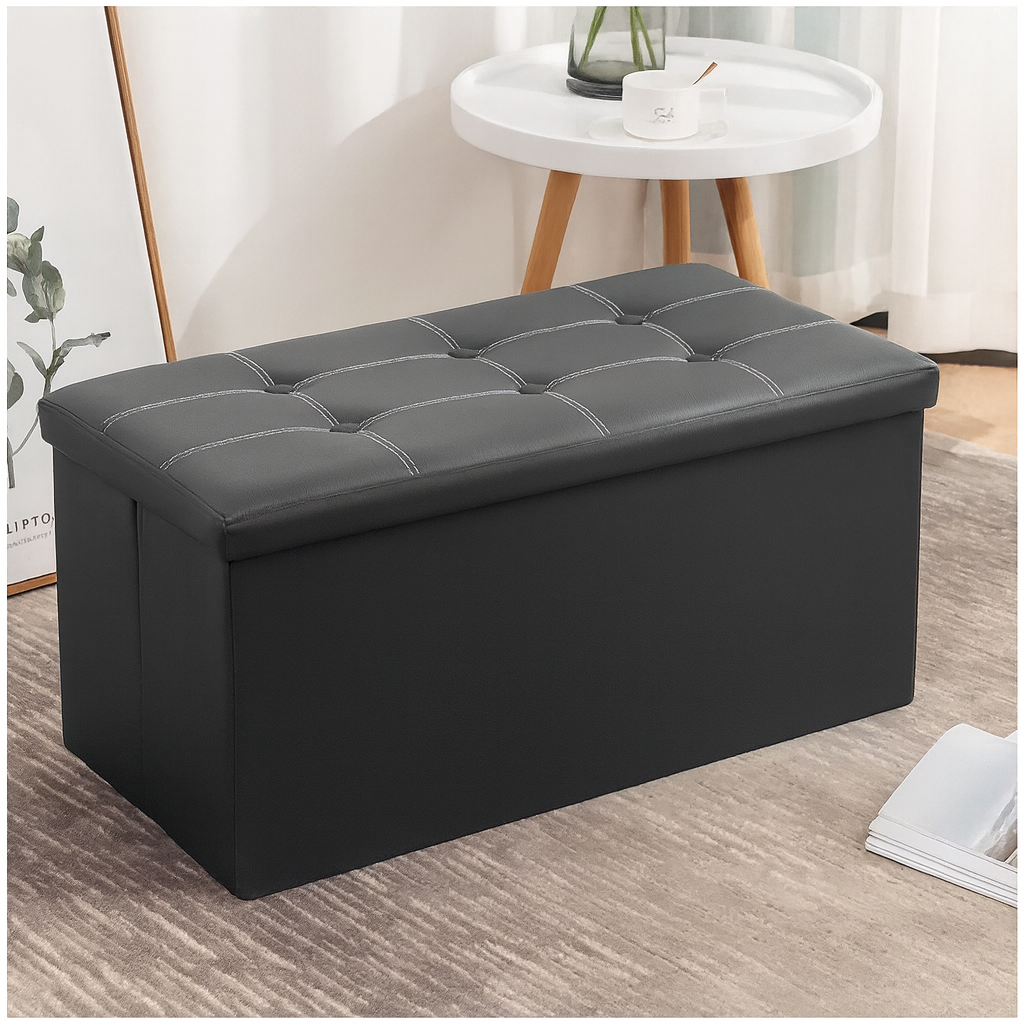 BANCO TABURETE 3 EN 1: asiento, baúl y mesa… en segundos.