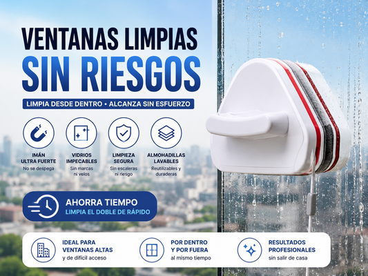 Limpia Vidrios Sin Riesgo - Magnético Doble y Fácil de Limpiar