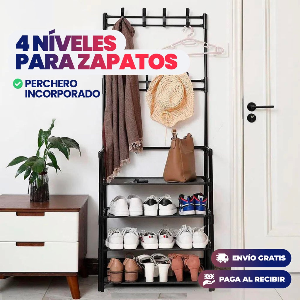 ORGANIZADOR DE ZAPATOS 4 NIVELES Y PERCHERO