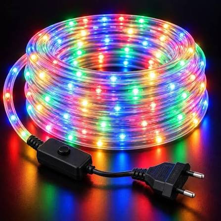 Manguera de luz LED eléctrica de 10 m multicolor enrollada con enchufe